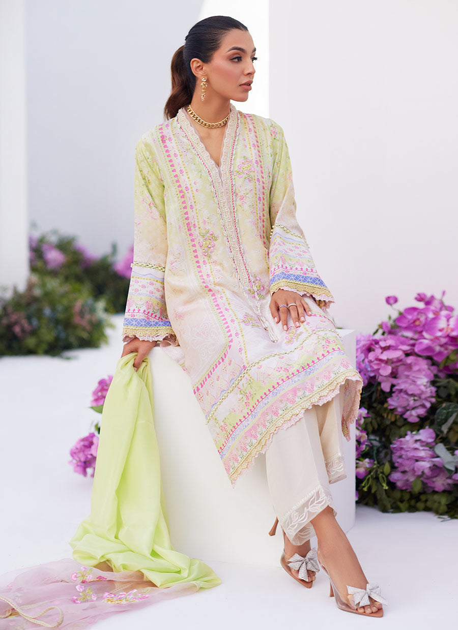 Farah Talib Aziz | Zaza Prints 24 | PEAR OMBRÈ SHIRT AND DUPATTA