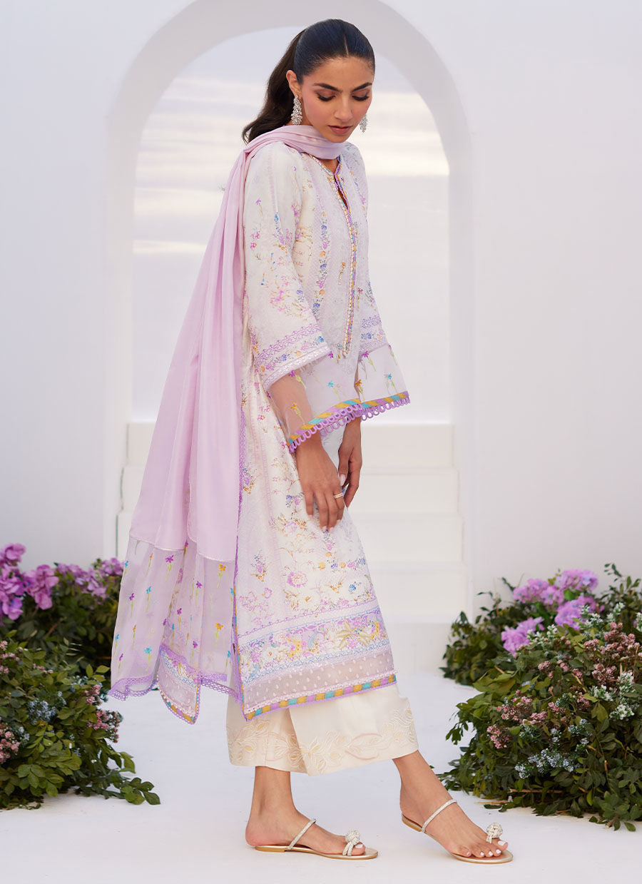 Farah Talib Aziz | Zaza Prints 24 | THISTLE LILAC SHIRT AND DUPATTA