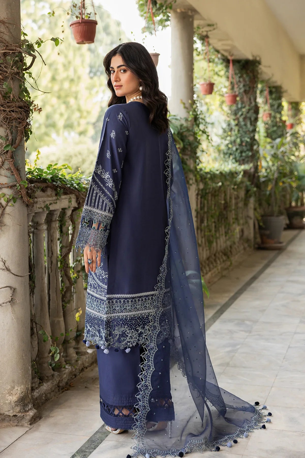 Farasha | Bahaar Embroidered Lawn | Blue Ochre