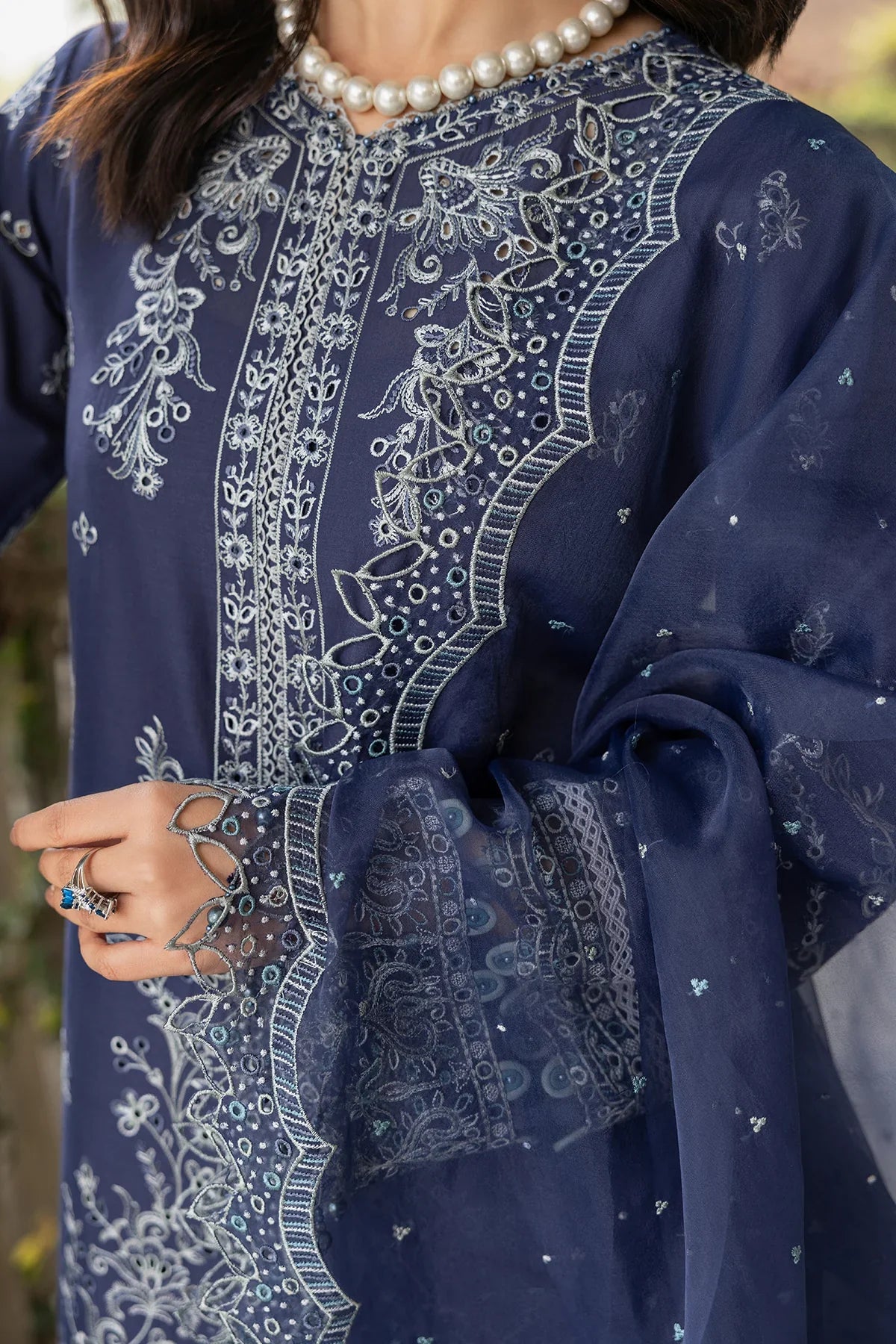Farasha | Bahaar Embroidered Lawn | Blue Ochre