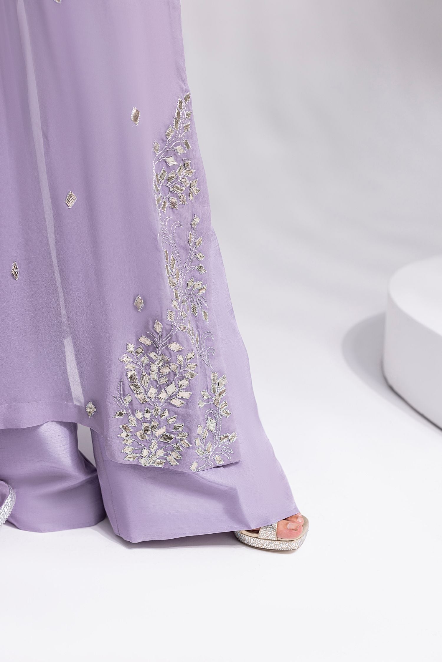 Amani | Aira Festive Wear | ZARIN – Gota Embellished Georgette Shirt with Wide-Leg Pants &amp; Mukesh Dupatta