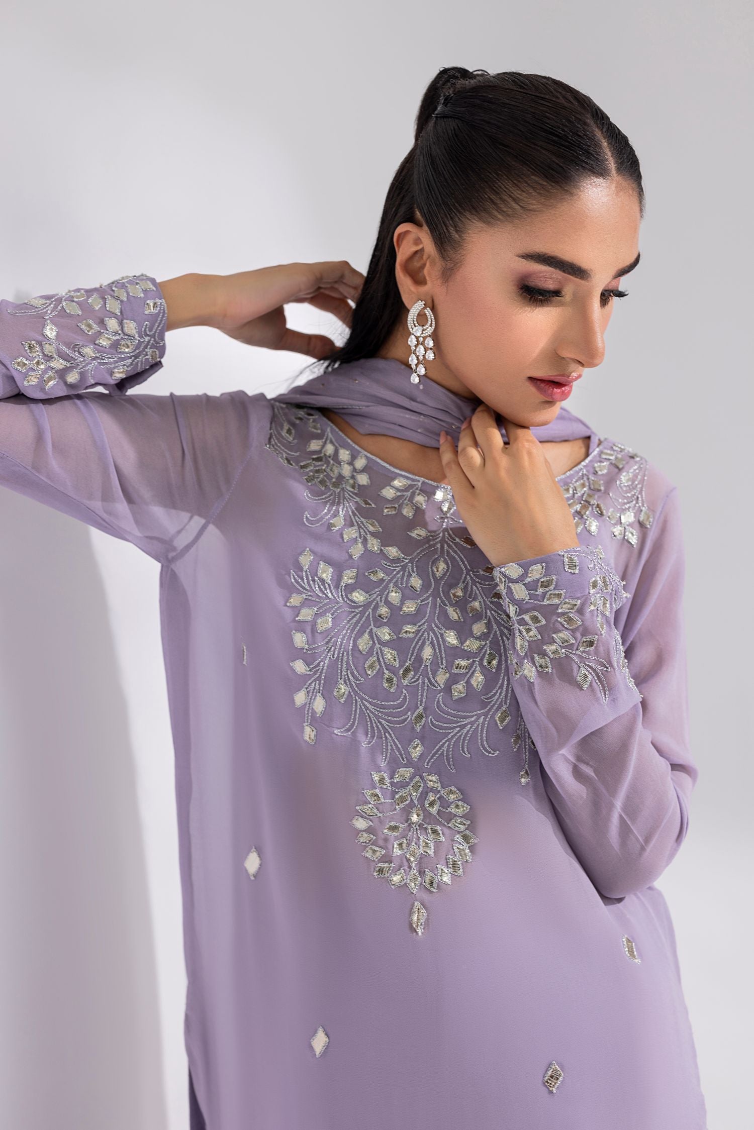 Amani | Aira Festive Wear | ZARIN – Gota Embellished Georgette Shirt with Wide-Leg Pants &amp; Mukesh Dupatta