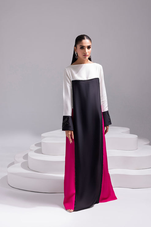 Amani | Aira Festive Wear | LYRA – Floor-Length Color Block Kaftan in Raw Silk