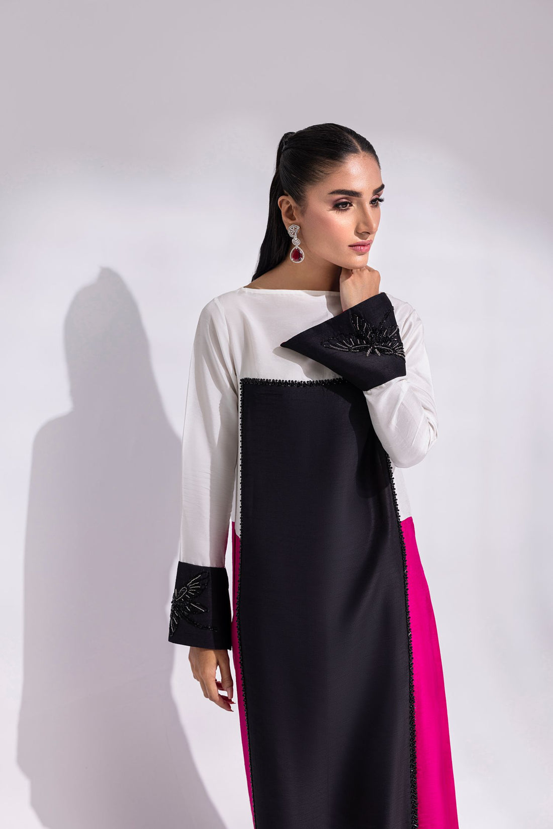 Amani | Aira Festive Wear | LYRA – Floor-Length Color Block Kaftan in Raw Silk