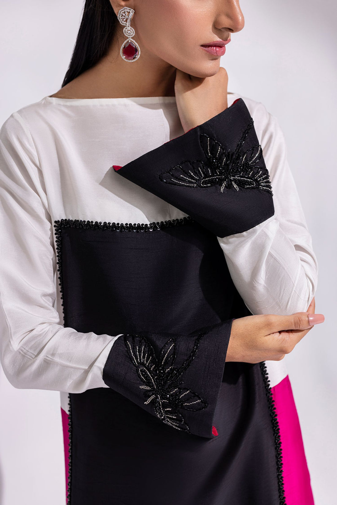 Amani | Aira Festive Wear | LYRA – Floor-Length Color Block Kaftan in Raw Silk