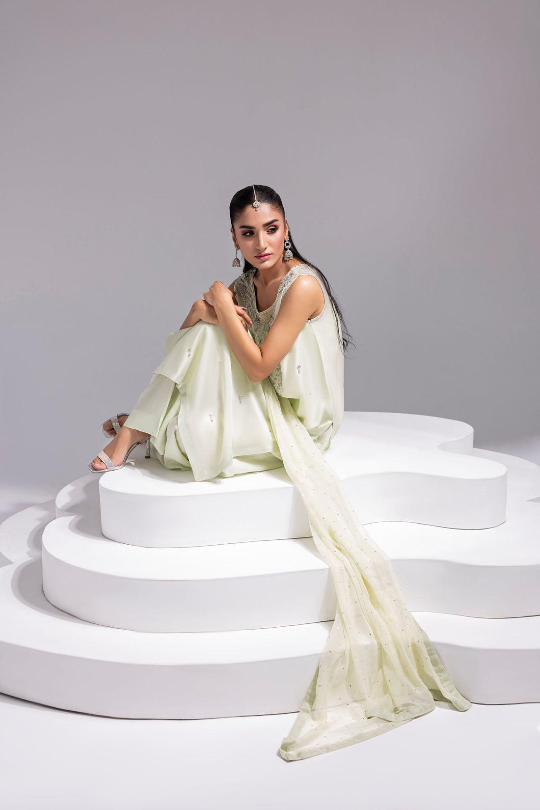 Amani | Aira Festive Wear | SOLEA – Hand Embroidered Mint Butter Silk Shirt with Viscose Pants & Mukesh Dupatta